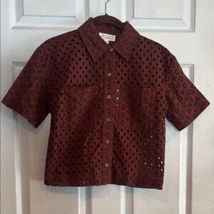 Marled Eyelet Button-Up Blouse